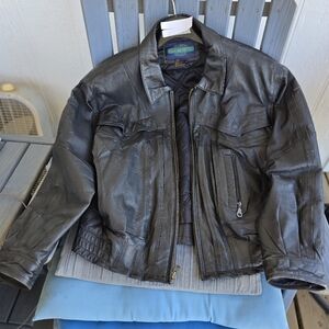 Weekends Leather Black Bomber Jacket Size L Pre-owned